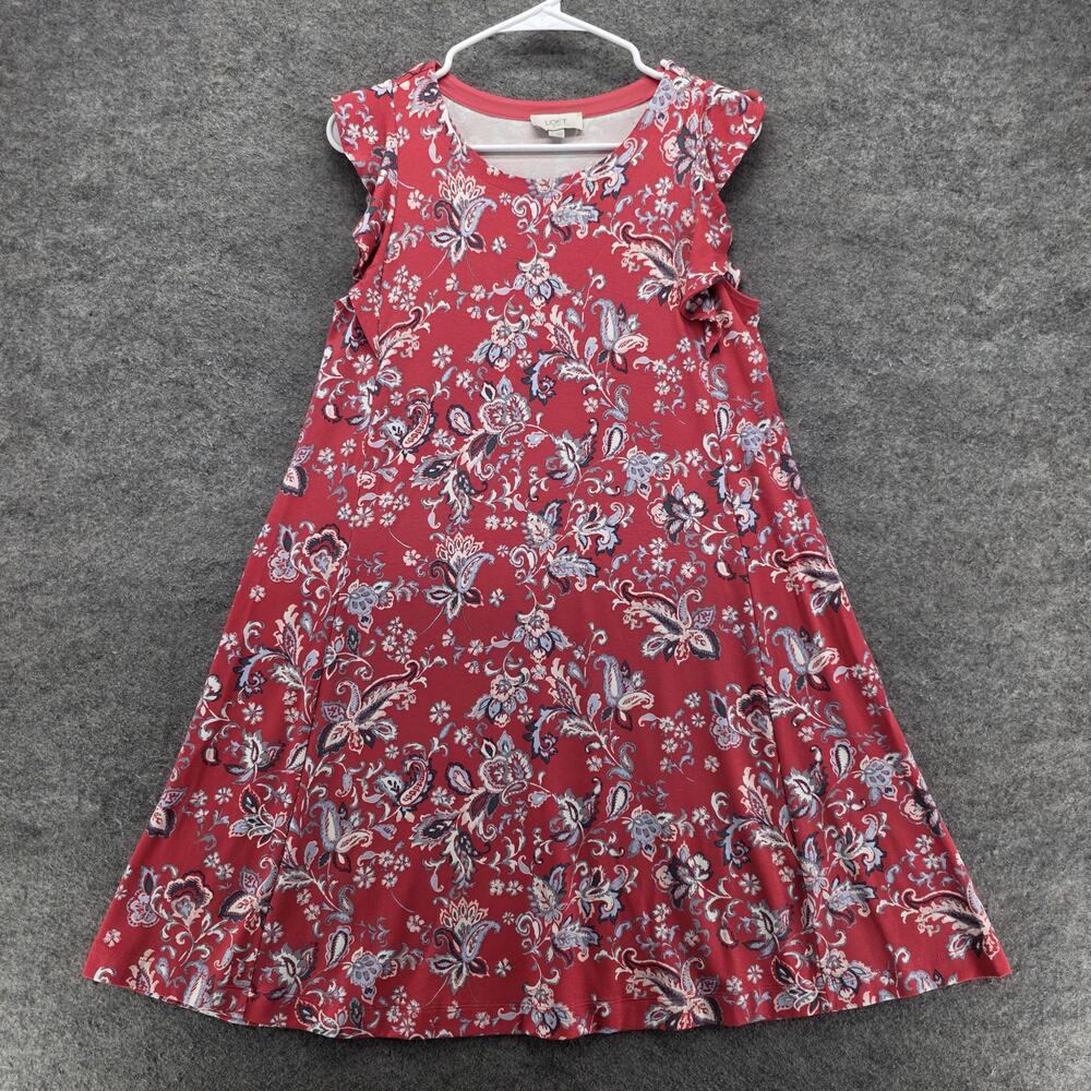 LOFT Dress Womens Small Red Paisley Flutter Sleeve A Line Scoop Neck Knee Length